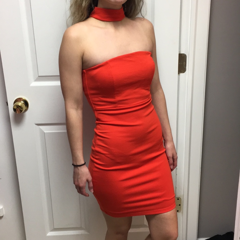 Lulu's Orange/Red Choker Dress
